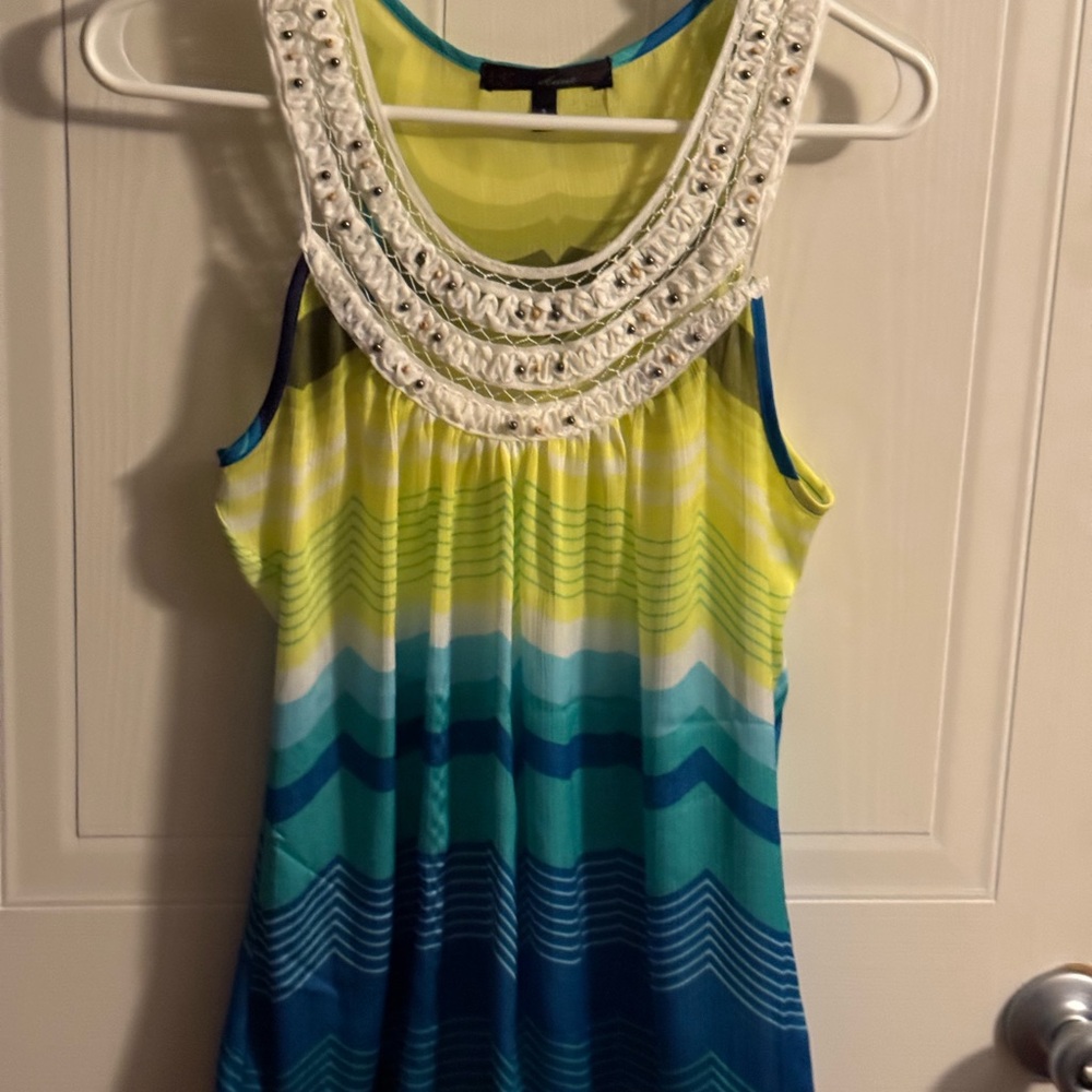 HeartSoul Blue and Yellow Patterned Tank Top